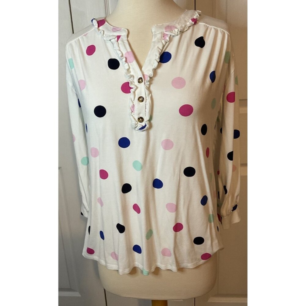 Crown & Ivy Polka Dot Ruffle Long Sleeve‎ Top Blouse Medium